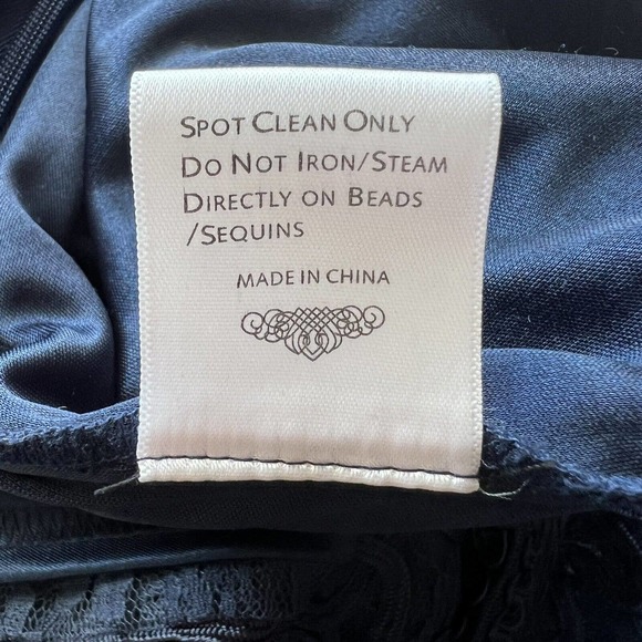 SUE WONG NOCTURN Lace Cocktail Dress Navy Blue Lace Appliqué 10 Long Sleeve t19 - Picture 6 of 8